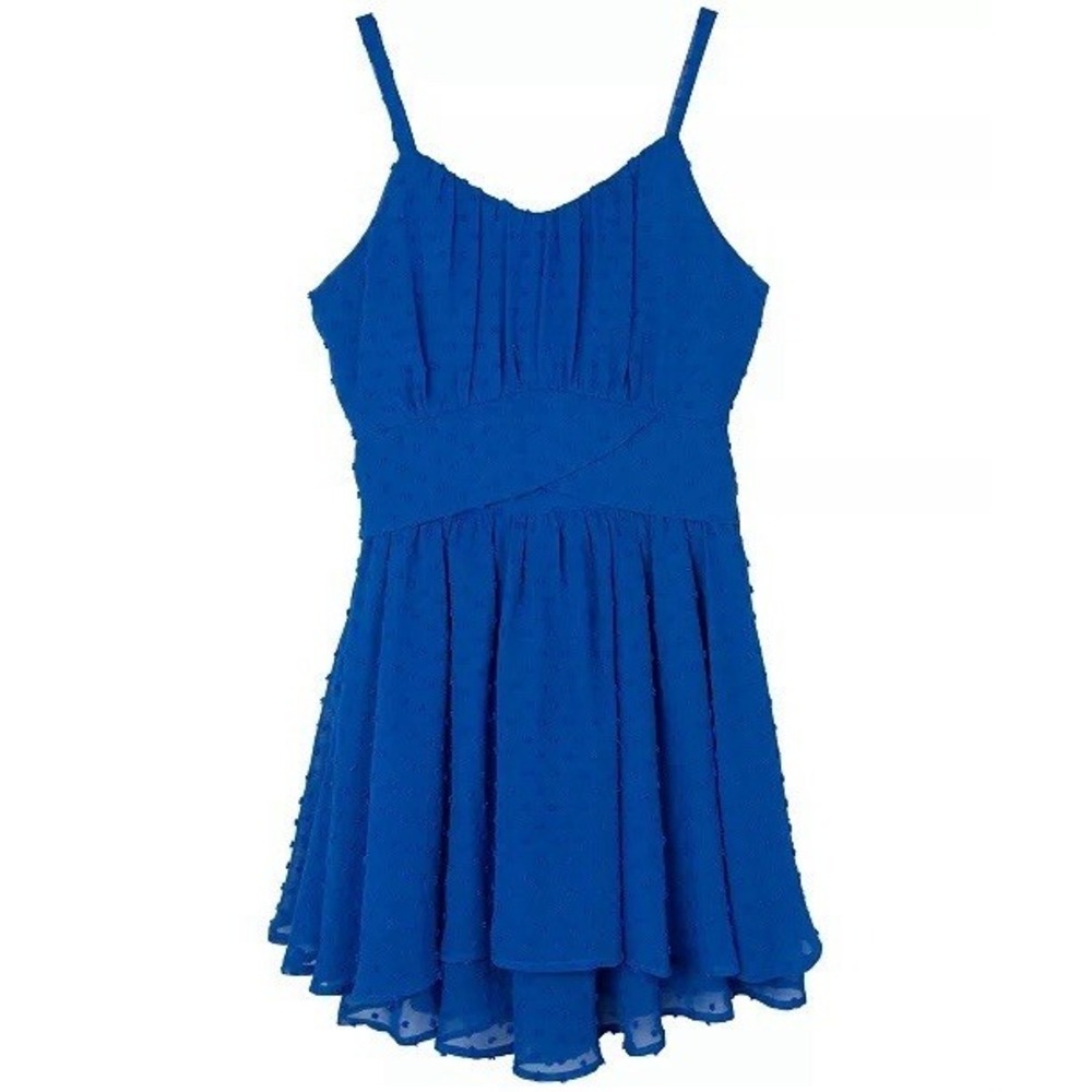 Rare Editions Girls Romper Size 7 NWT Royal Blue Swiss Dot Chiffon - Picture 2 of 8